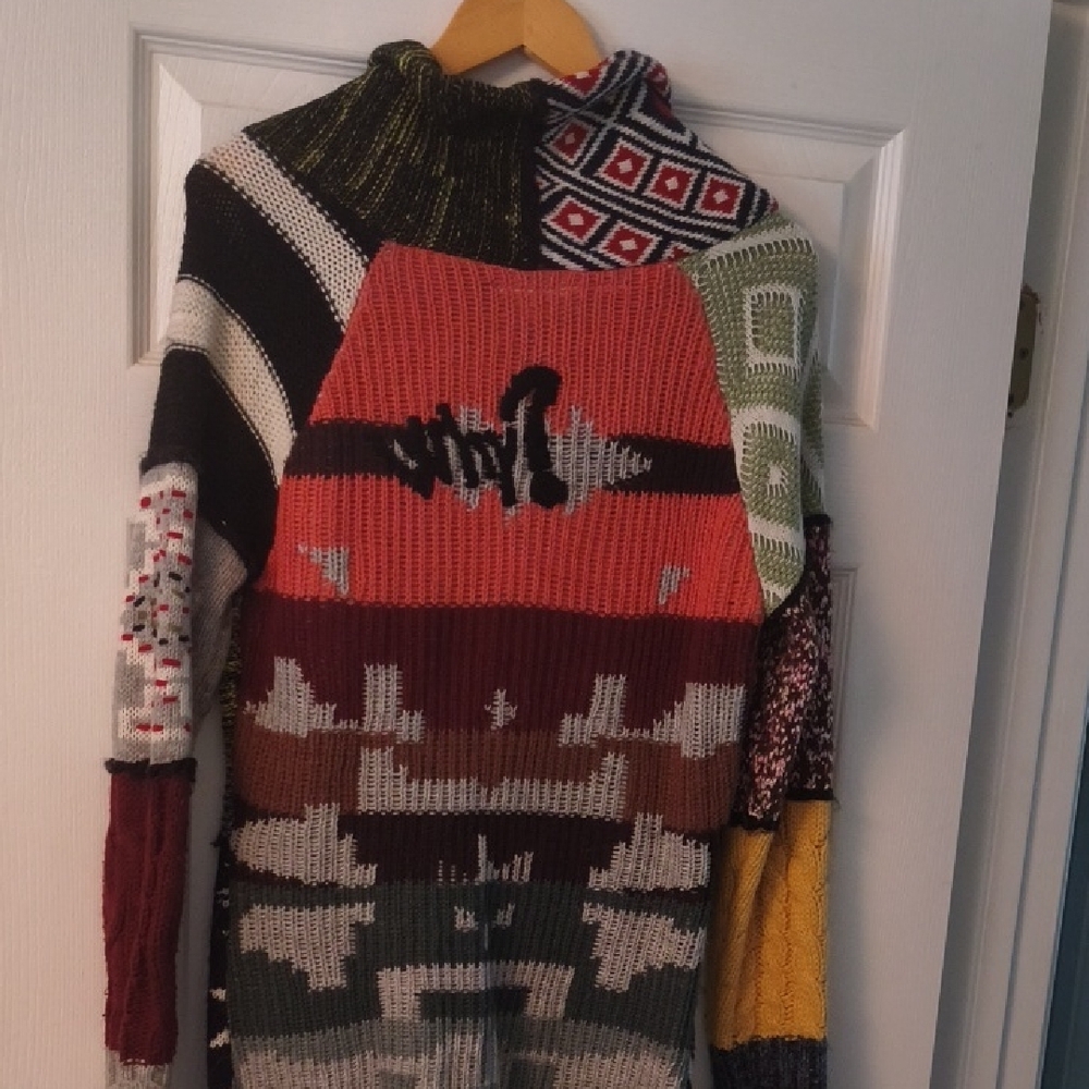 Patchwork Knit Sweater with Cowl Neck - Picture 3 of 3